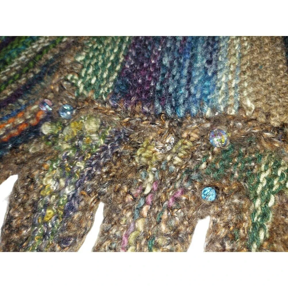 Boho Knitted Shawl Forest Drip Multicolor With Beads Hippie
